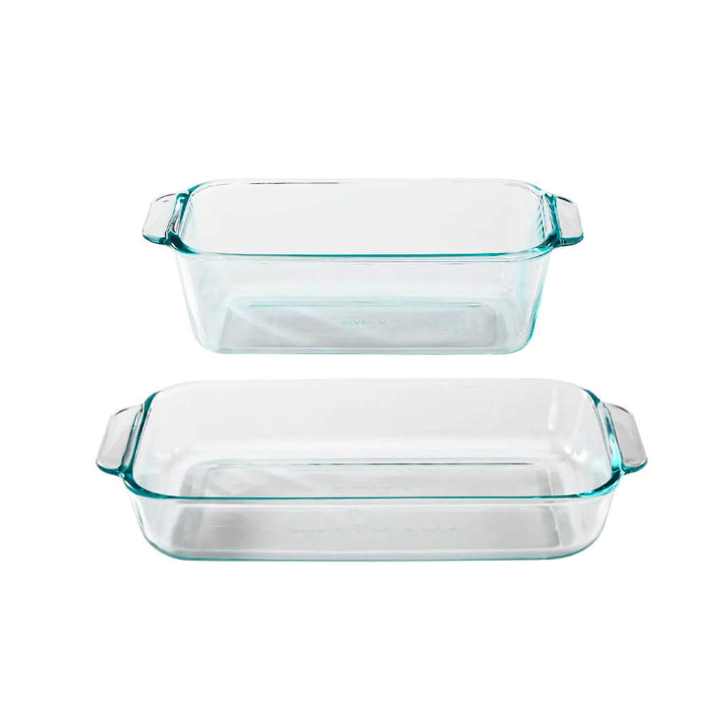 Set Fuente Rectangular Pyrex 2lt mas Fuente cuadrada 1.4Lt 23140