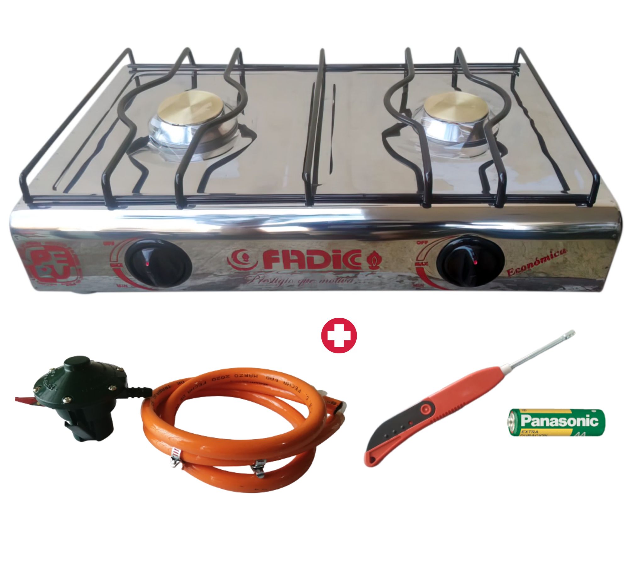 Cocina de Mesa 2 Hornillas Total Acero Inox Kit Regulador Normal  Encendedor de Cocina