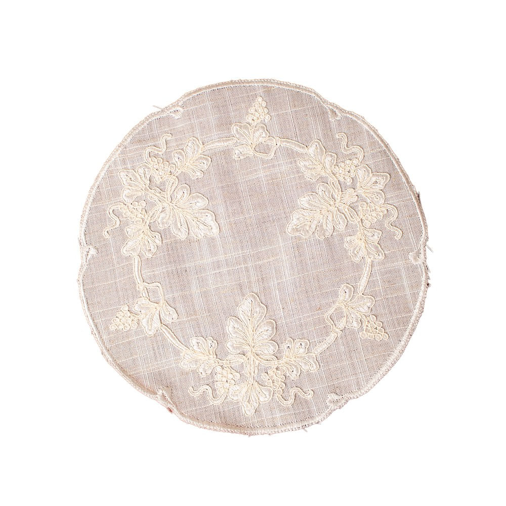 Setx3 Tapetes 25cm Redondo Poliéster Bordado Beige