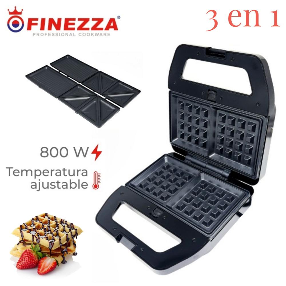 Sandwichera Finezza FZ-829W3 Intercambiables para Waffles y Grill 3 en 1 Negro