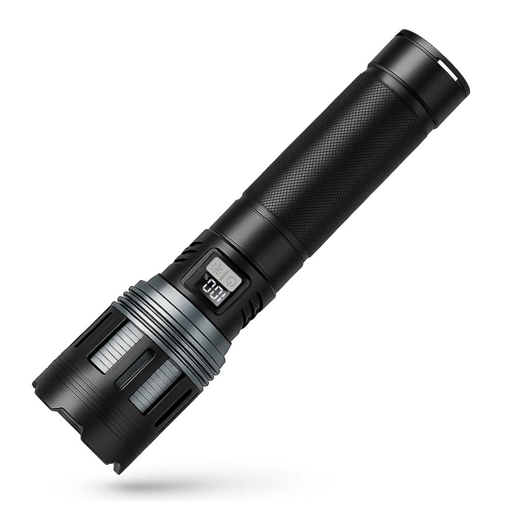 Linterna Táctica LED Recargable 3000 m con Zoom, Luz Trasera, Power Bank y 5 Modos BS-L3328-TG