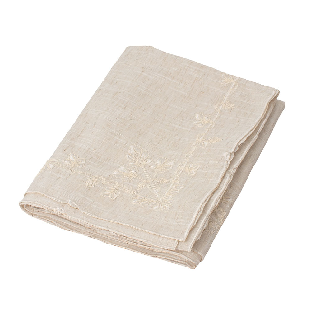 Mantel para 8 Sillas Rectangular Poliéster Bordado Beige