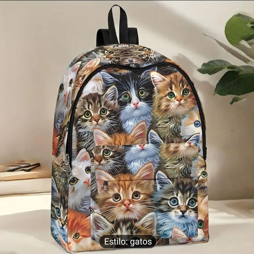 Mochila Estampado De Gatitos Súper Capacidad