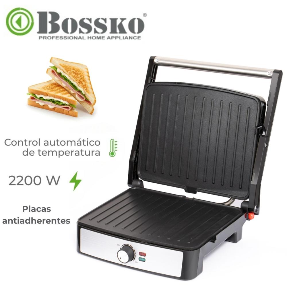 Grill panini Bossko BK 430SG 2200 Watts 23 x 29cm Antiadherente Negro