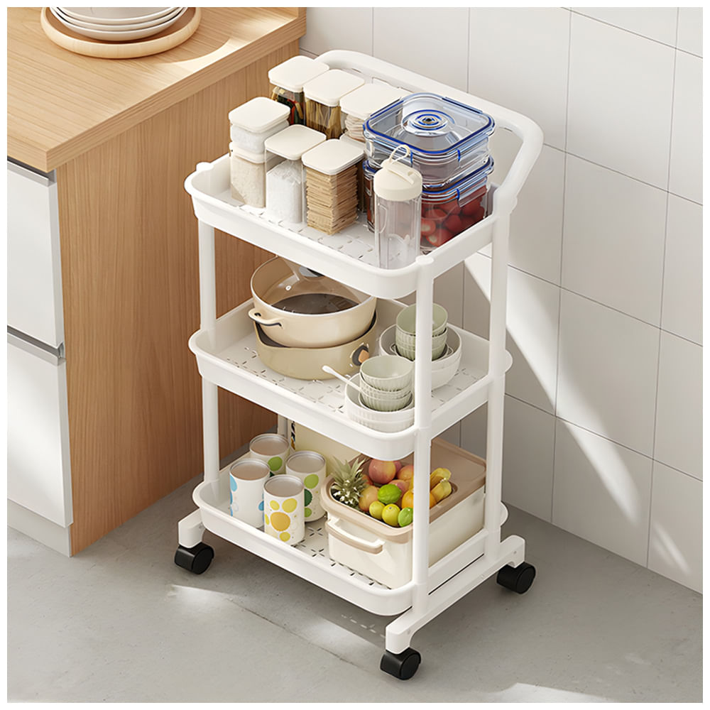 Carrito Organizador 3 Niveles con Ruedas Y Asa para Cocina Blanco C92