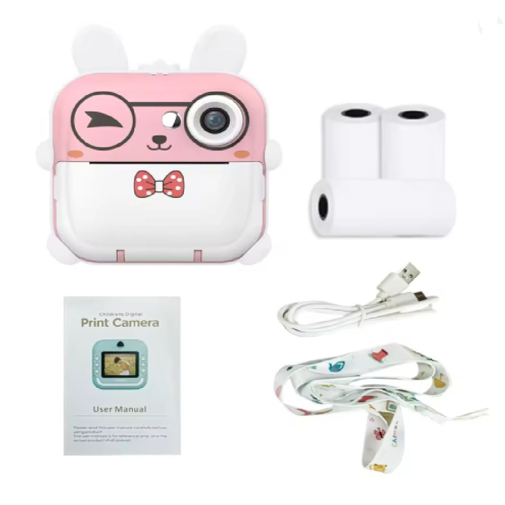 CÁMARA DIGITAL CONEJITO CON IMPRESIÓN TÉRMICA Y LUCES RGB PARA NIÑOS