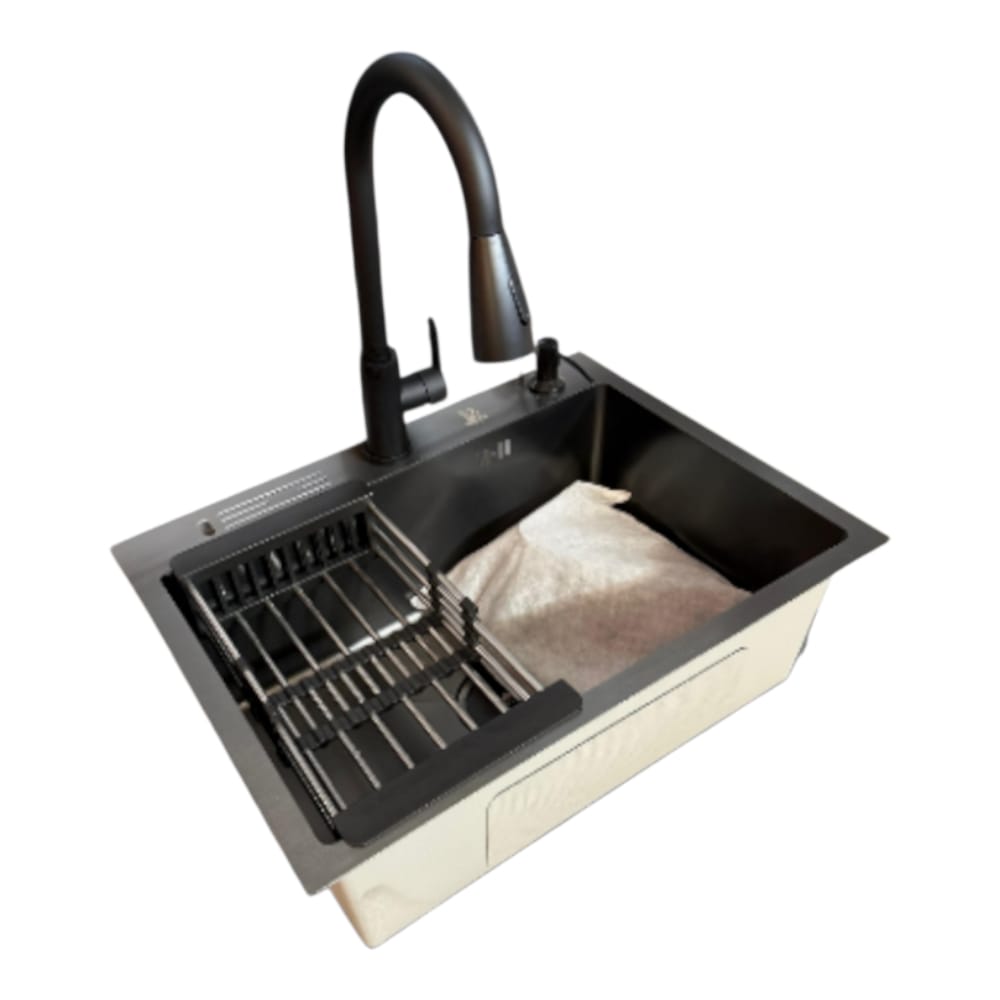 Lavadero Fregadero Cocina 60x45x23 Mezcladora y porta cuchillos Acero SS304 Grafito Mate