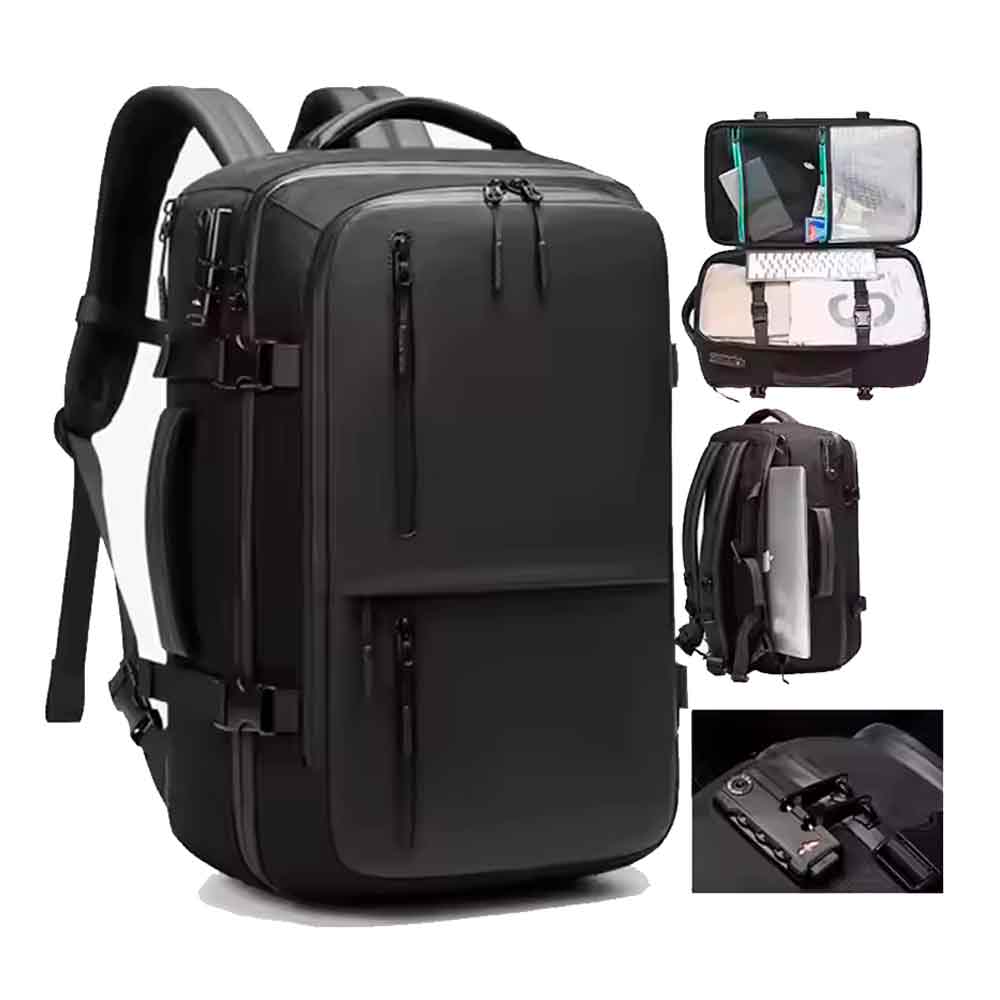 Mochila de Viaje Impermeable 180° Oxford con Clave TSA Ancho Ajustable Negro Mod. A