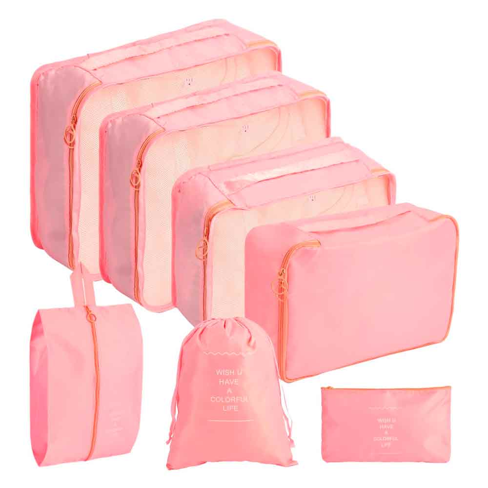 Set 7 Organizadores de Viaje Estuches Almacenamiento Rosado