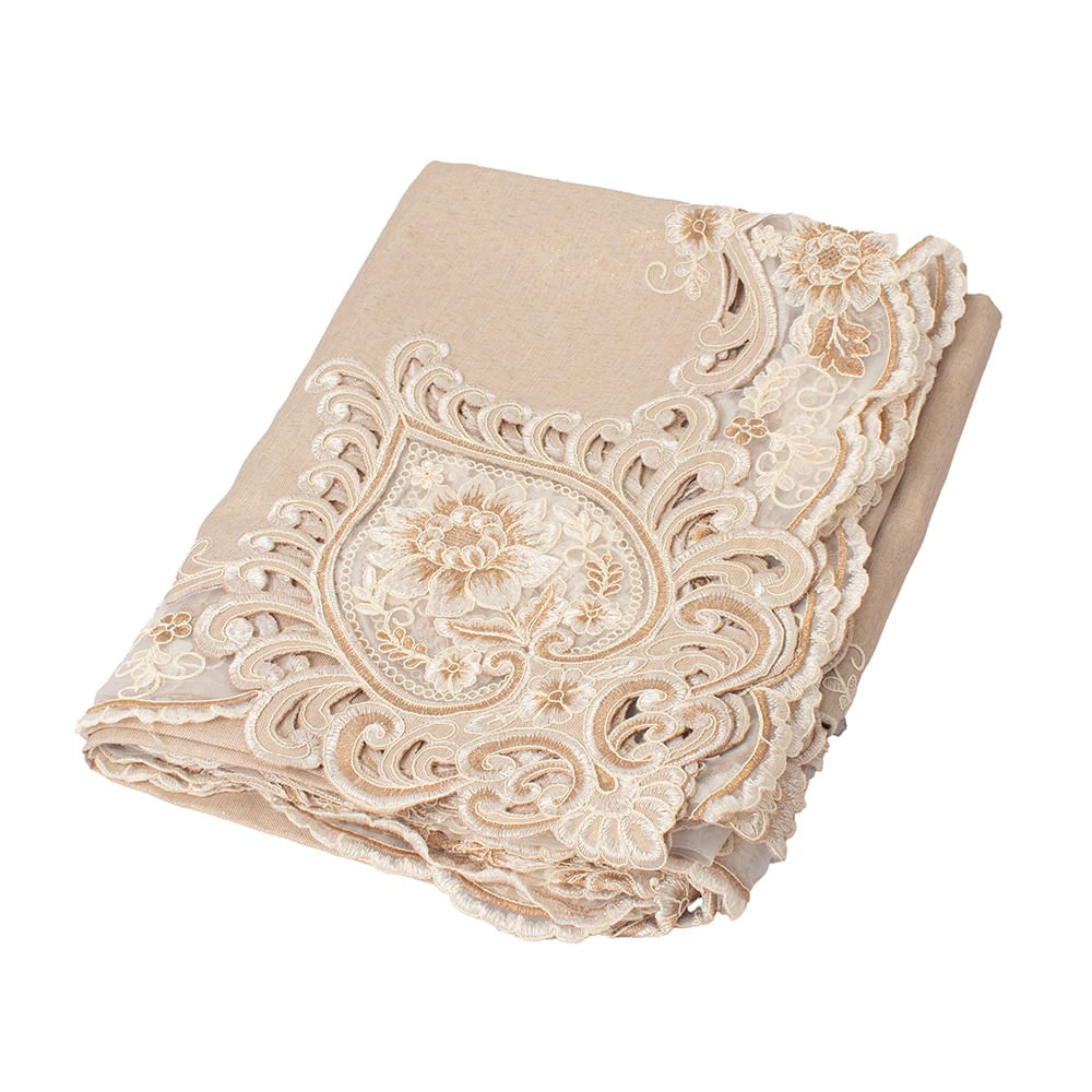Mantel para 8 Sillas Rectangular Beige Poliéster Bordado