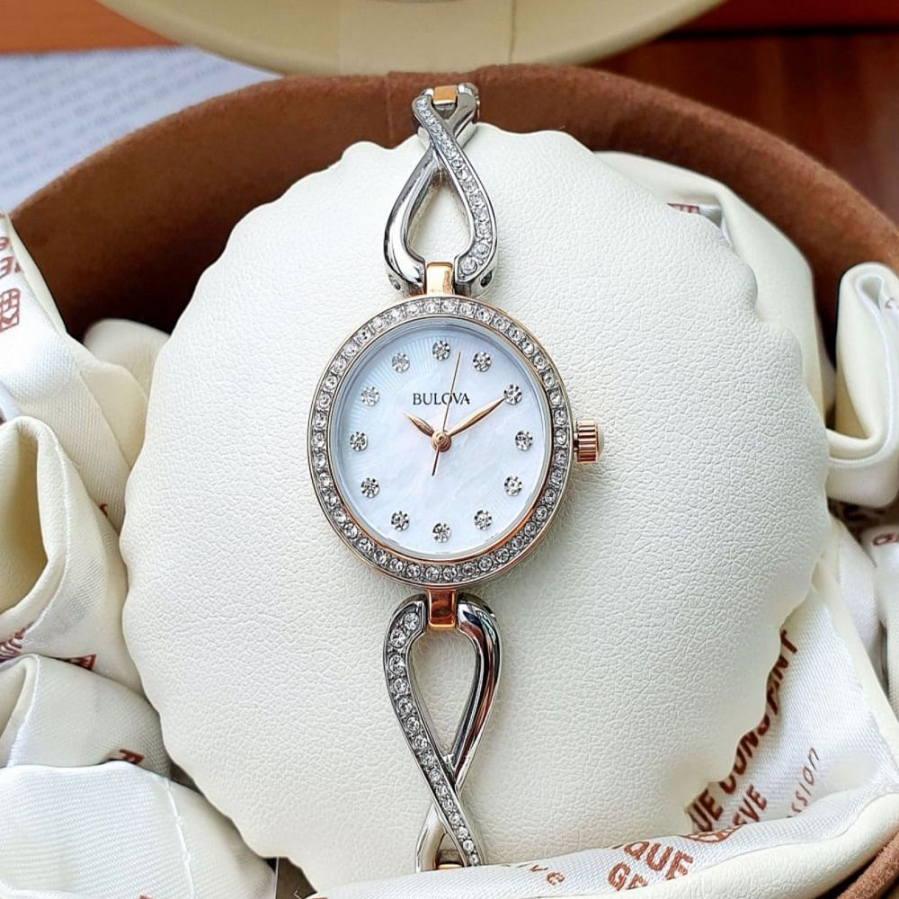 RELOJ BULOVA ACERO INOXIDABLE CRYSTAL ORO ROSA