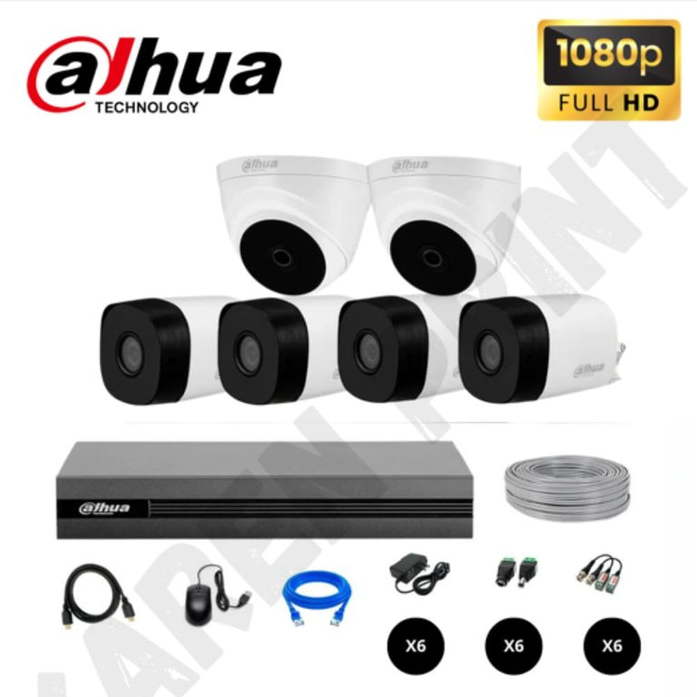 KIT DE 6 CÁMARAS SEGURIDAD DAHUA KIT 6 FULL HD 1080P + CABLE