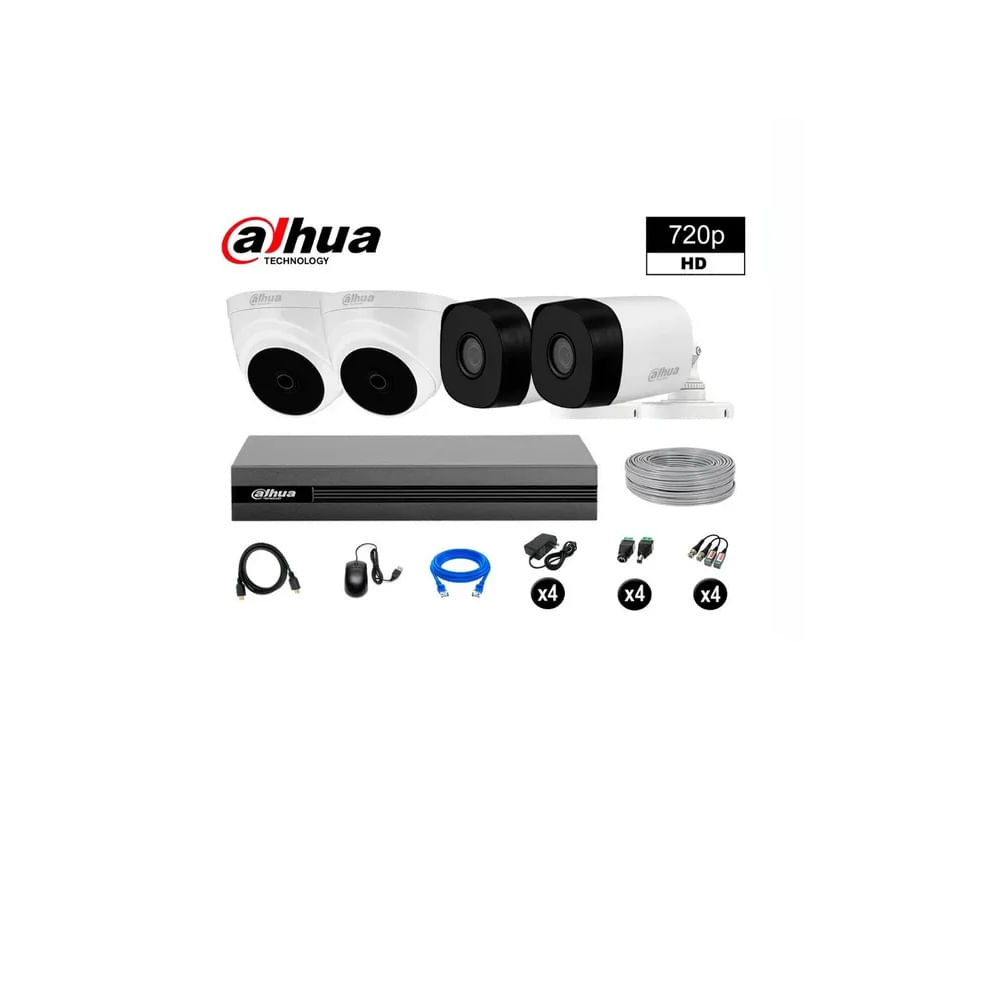 KIT DE 4 CÁMARAS DE SEGURIDAD DAHUA KIT 4 HD 720P + CABLE