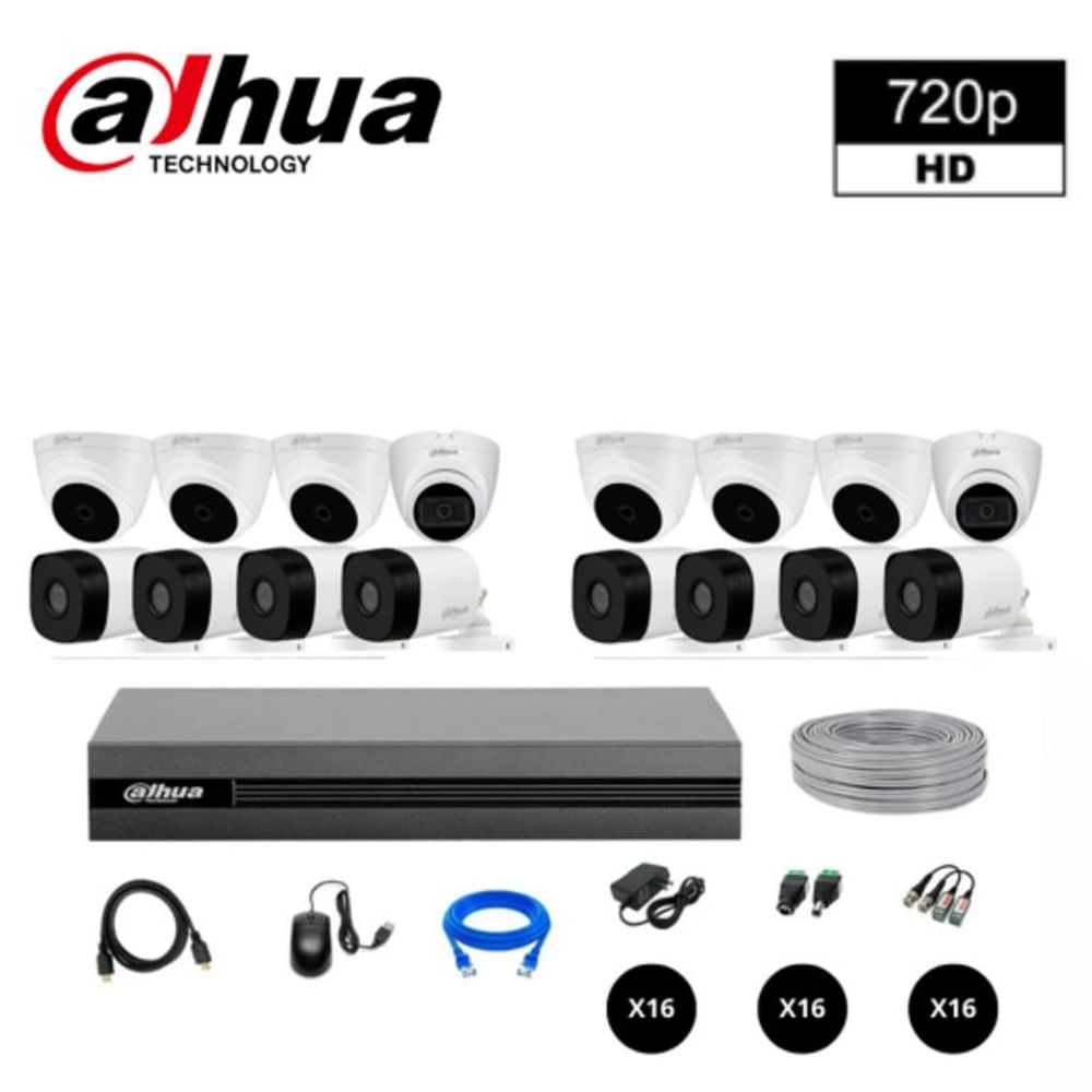 KIT DE 16 CAMARAS HD +CABLE DE RED DAHUA KIT 16 HD 720P + CABLE