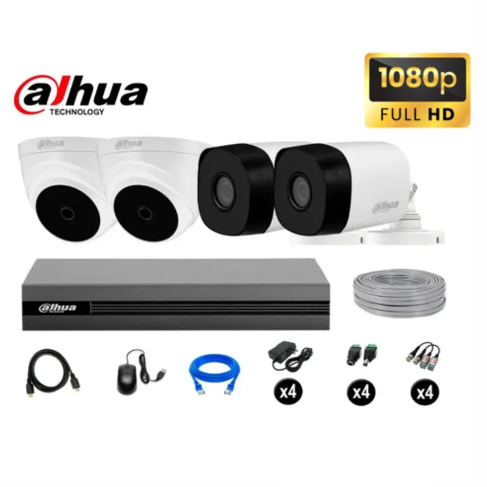 KIT DE 4 CAMARAS DE SEGURIDAD FULL HD 1080P DAHUA KIT 4 + CABLE