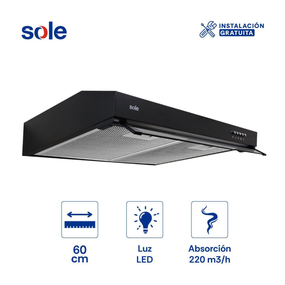 Campana Extractora 60cm Sole Nyx Acero Inoxidable Negro