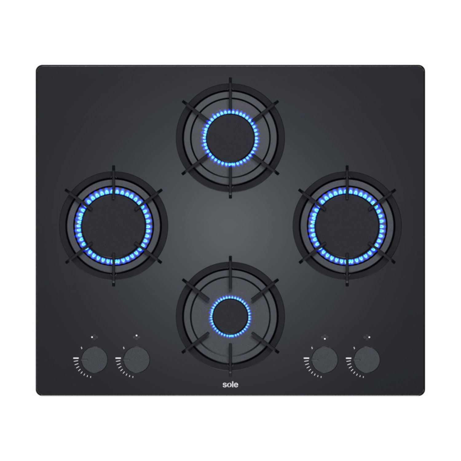 Cocina Encimera 60cm Sole Rubí 4 Hornillas Vidrio Templado