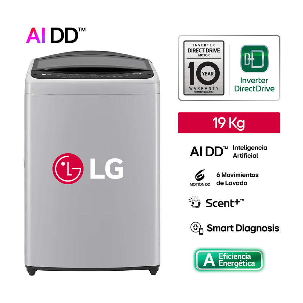 Lavadora LG Carga Superior 19kg Gris Modelo WT19DV6T AI DD Lavadora LG Carga Superior 19kg Gris Modelo WT19DV6T AI DD
