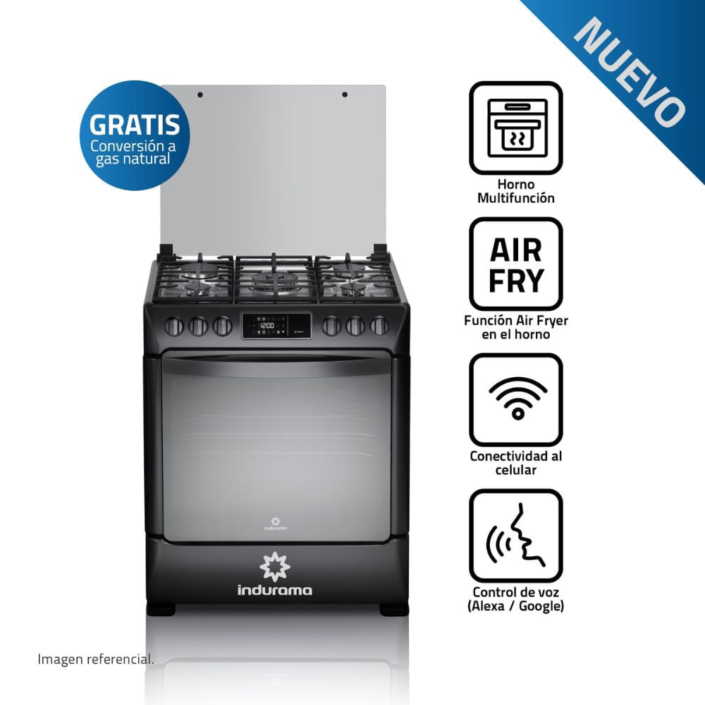 Cocina Indurama Smart  30 Pulgadas 5 Hornillas Black Steel