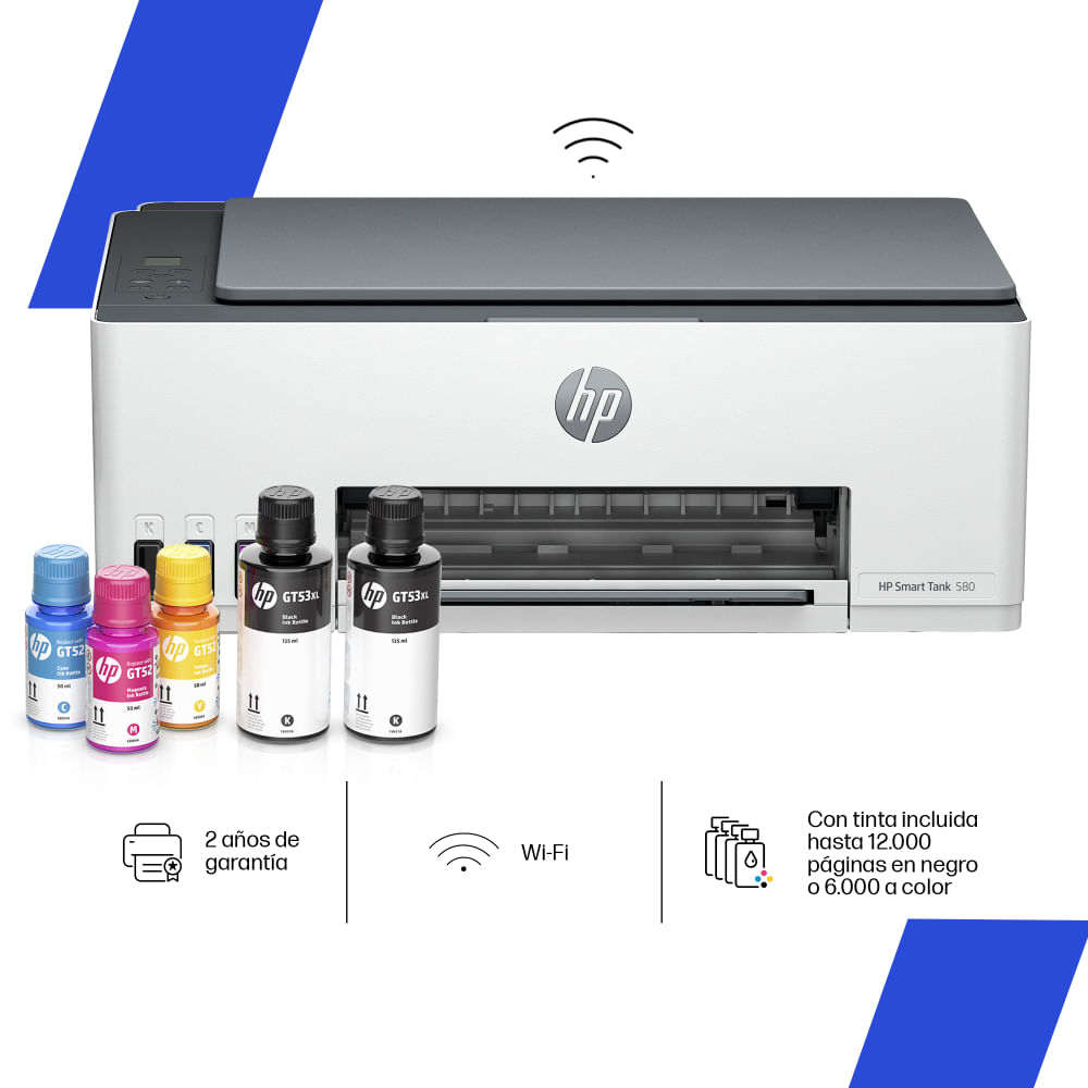 Impresora HP Todo-en-Uno Smart Tank 580 Bluetooth Wi-Fi