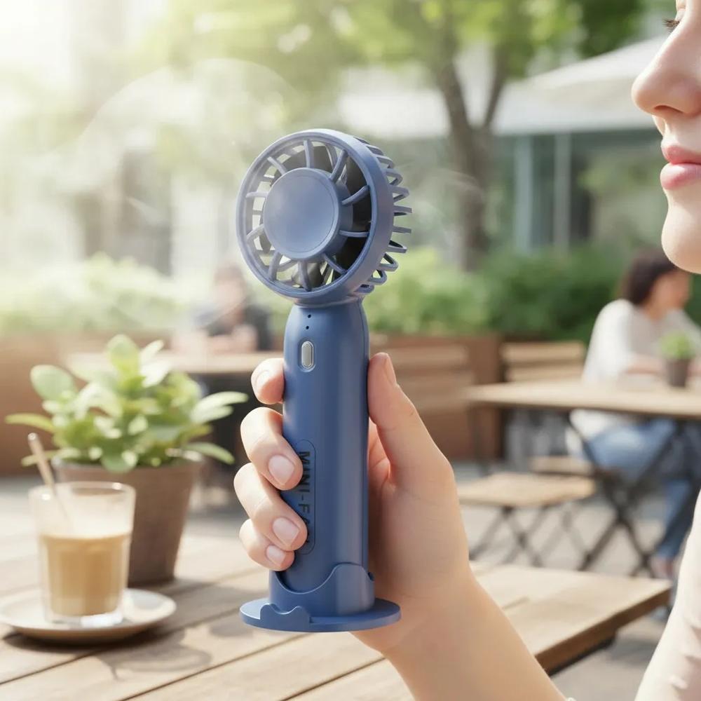 Ventilador de mano portátil 3 velocidades con bateria azul marino