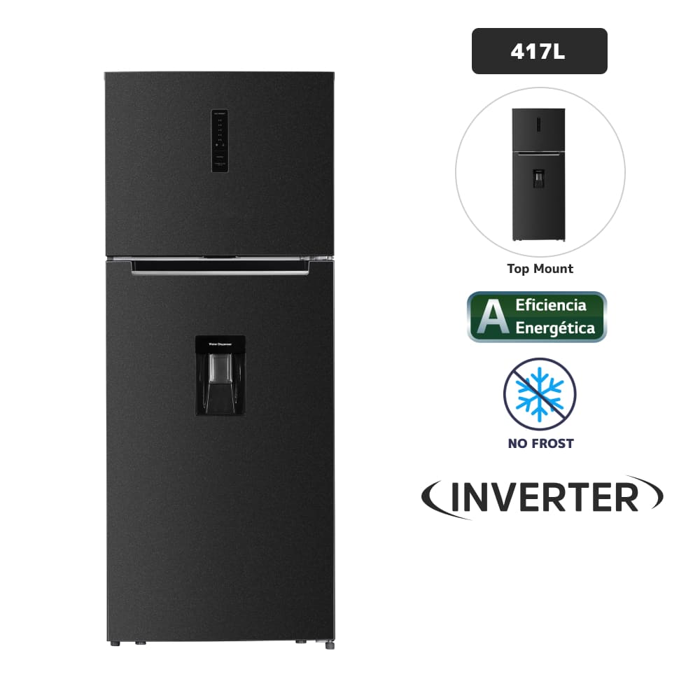 Refrigeradora BLACKLINE 417L No Frost TM 417L BI-INV Negro Inox
