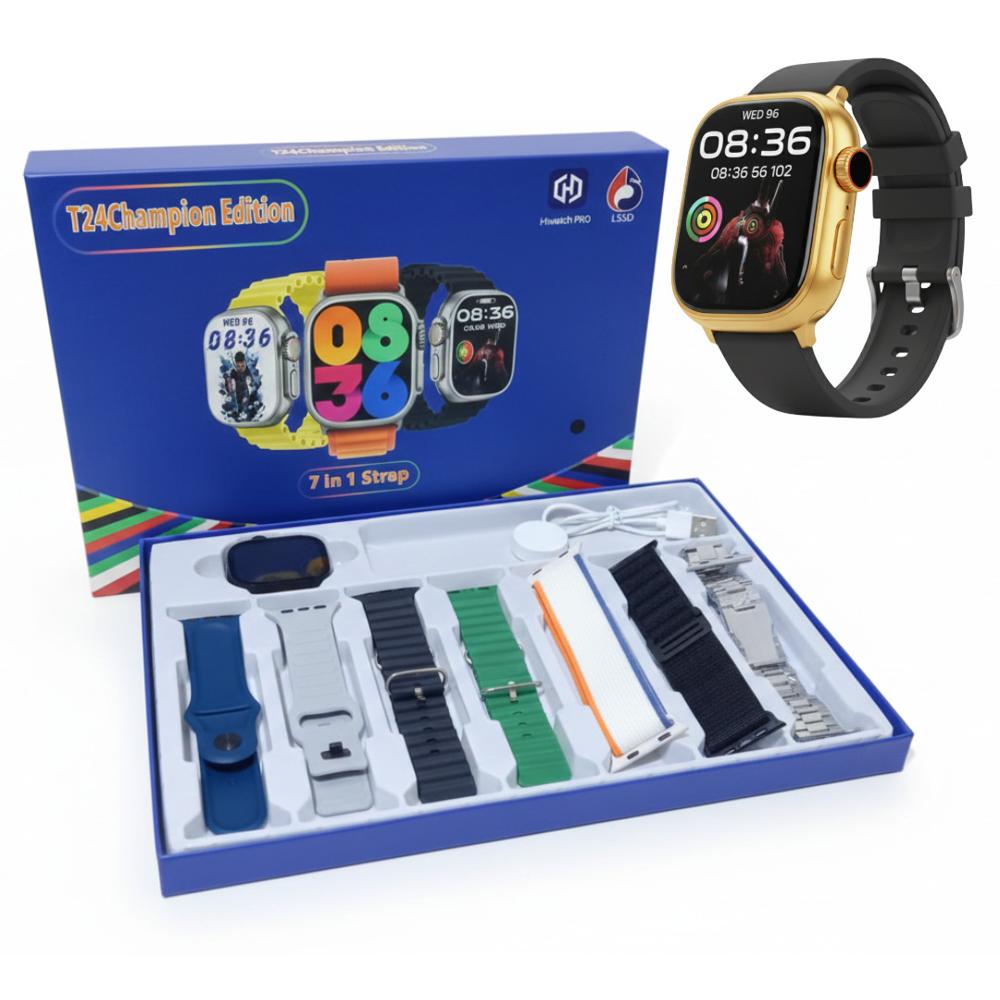 Reloj Inteligente para Hombre SmartWatch t24 Champions 7 Correas Intercambiables Dorado