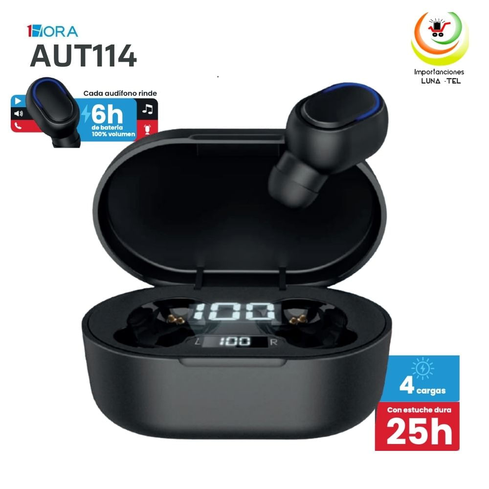 AUDIFONO INALAMBRICO TWS 1HORA AUT114 NEGRO