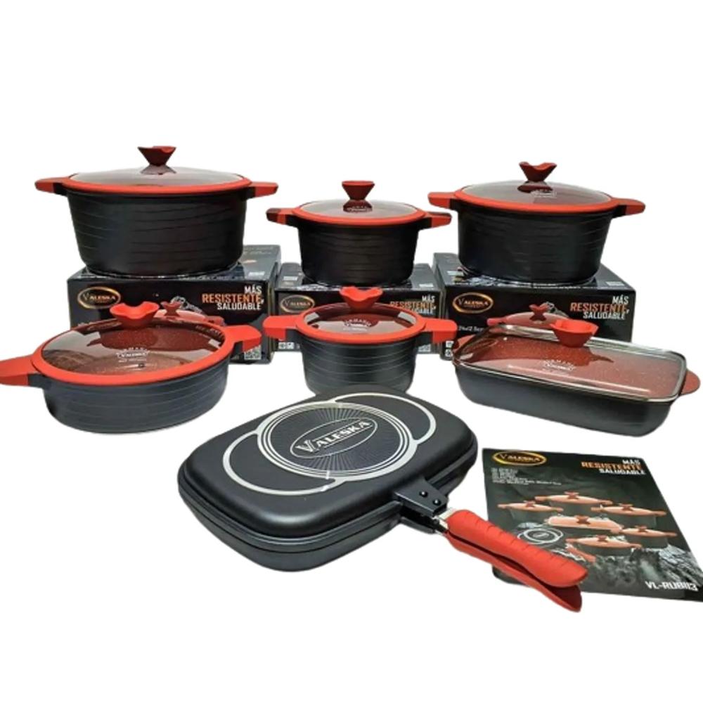 JUEGO DE OLLAS DE ROCA VOLCANICA NEGRO Y ROJO