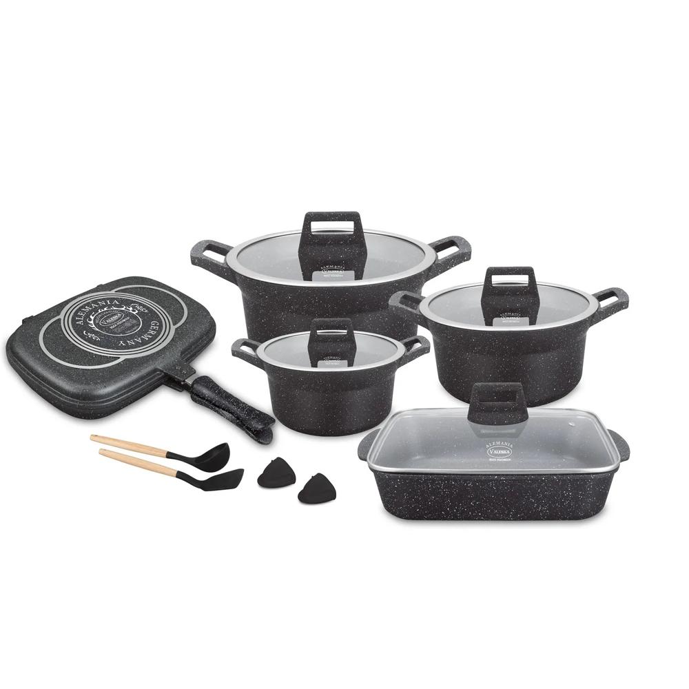 Juego de Ollas de Roca Volcánica Modelo VL-LETO9  NEGR0