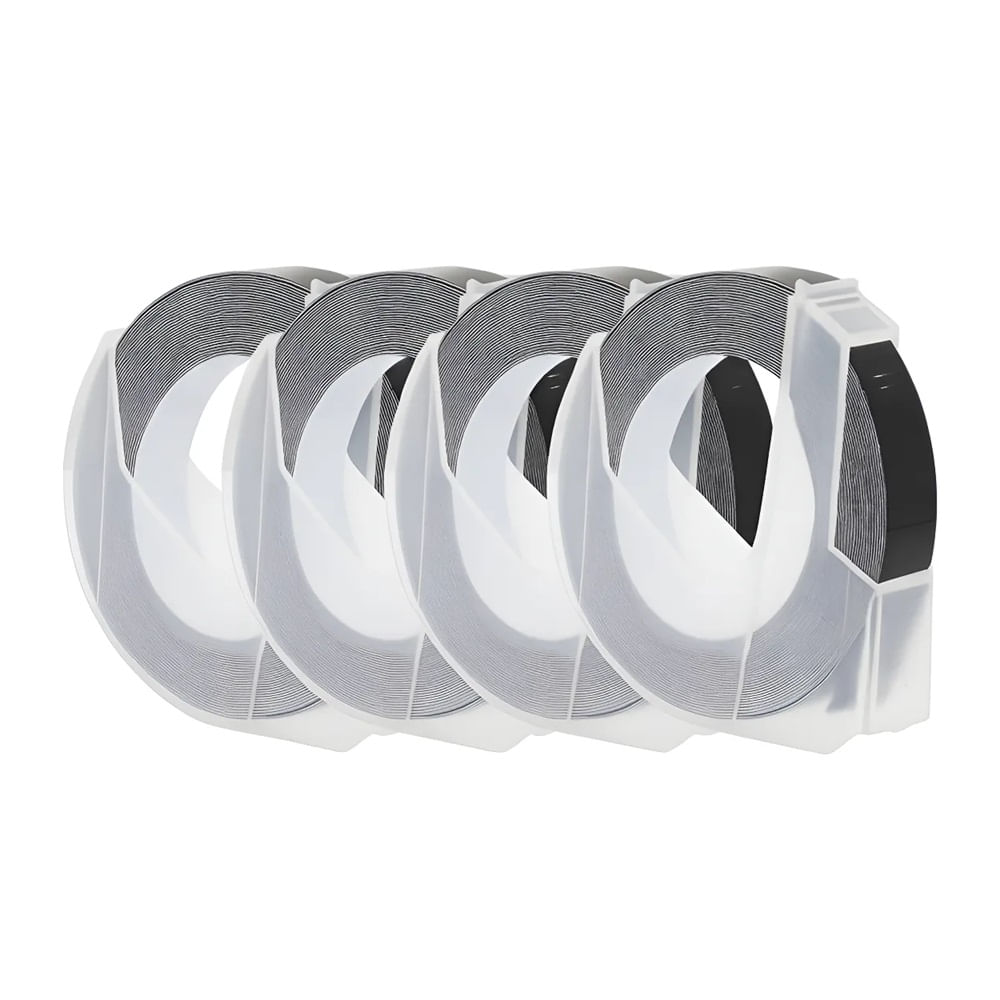 4 Rollos Adhesivo de Relieve Color Negro ancho 9mm x 3 Metros