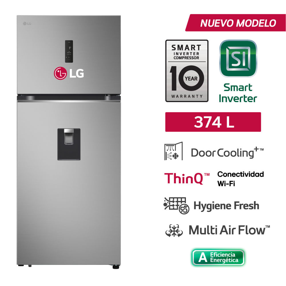 Refrigeradora Top Freezer LG 374L VT38SPYC S-Dispensador Plateada