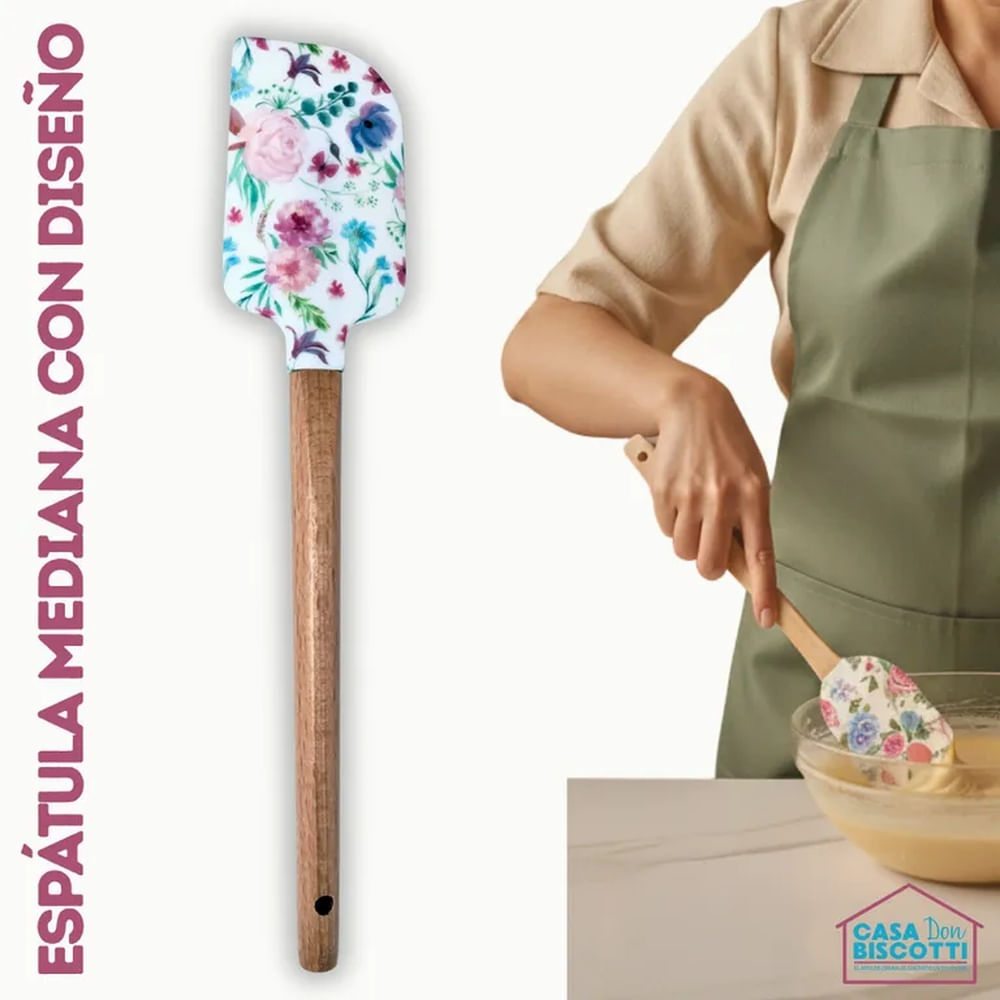 Espátula Miserable Mediana de Silicona con Diseño y Mango de Madera