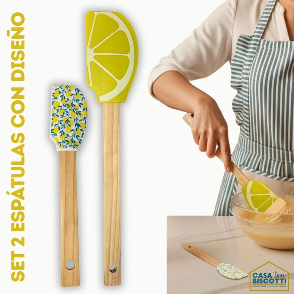 Set 2 Espátulas Miserables Silicona con Mango de Madera Diseño Limón