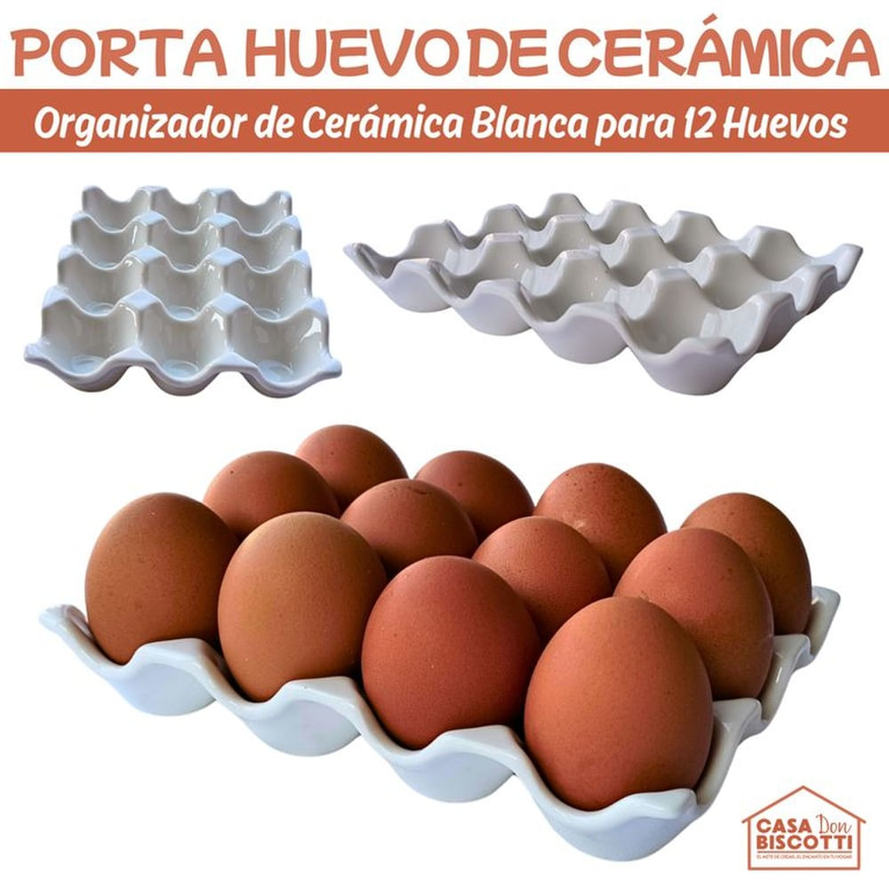 Contenedor Organizador de Huevos Elegante de Loza Fina Blanca - Expendedor Porta Huevos Huevera