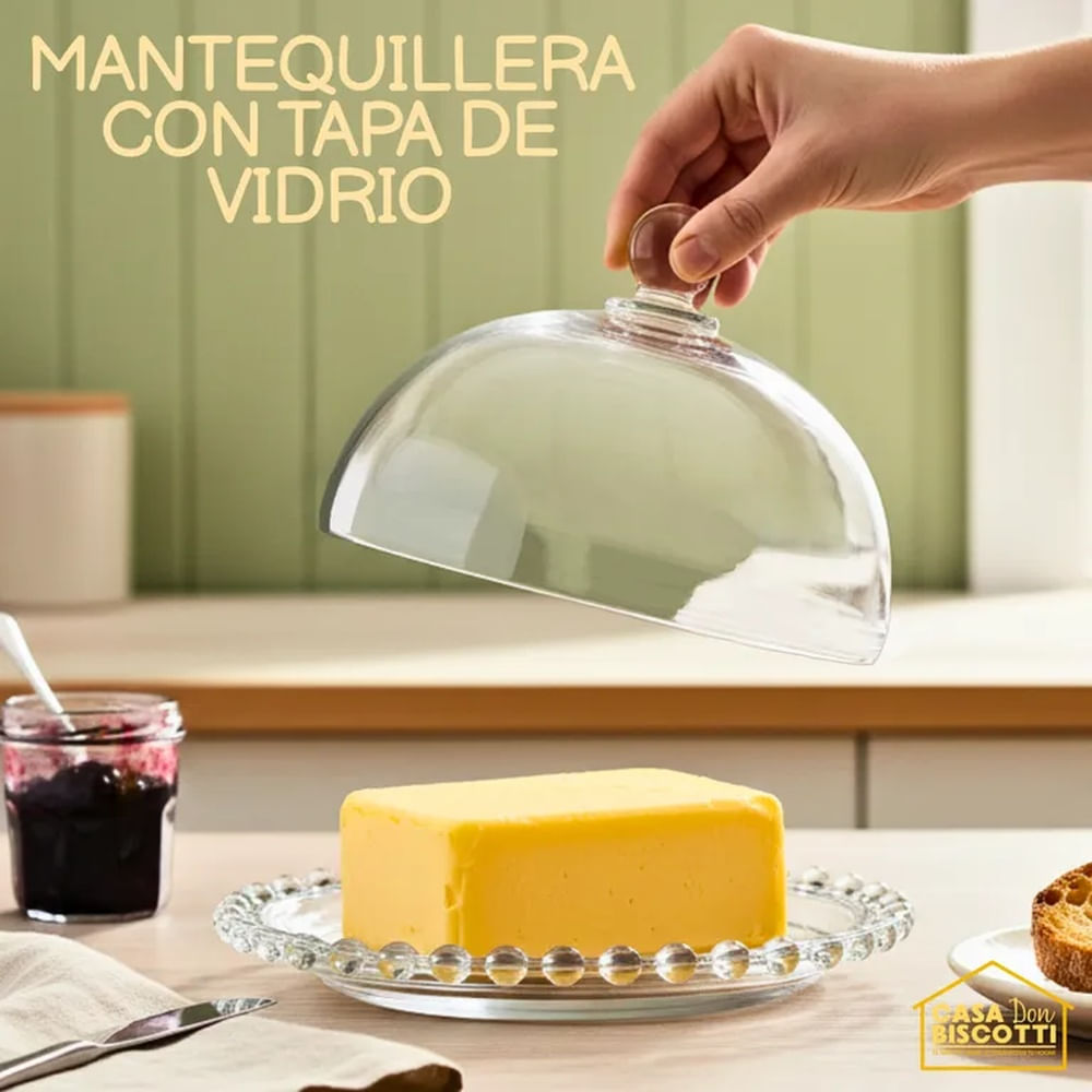Mantequillera de Vidrio con Tapa y Base Decorativa Estilo Clásico