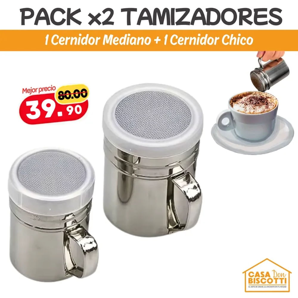 Tamizadores de Harina Canela Azúcar en Polvo PACK x2 - Cernidor con Tapa de Acero Inoxidable