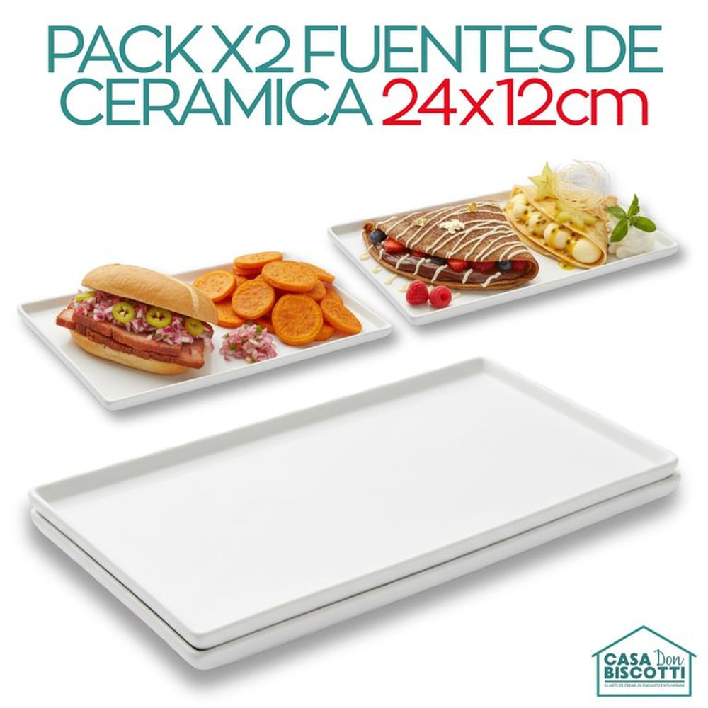 Fuente de Cerámica Rectangular Blanco 24x12cm PACK x2 - Plato Azafate Rectangular Cerámica Blanca