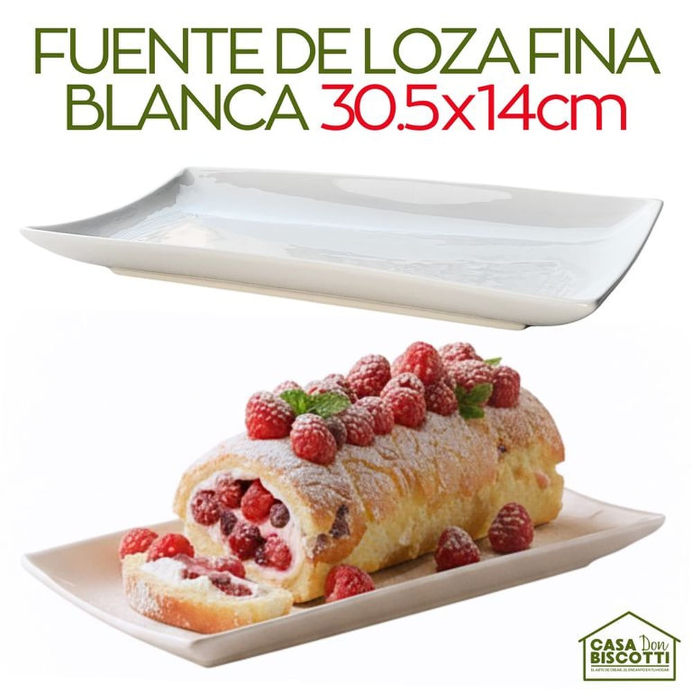 Fuente Rectangular de Loza Blanca Fina Profesional 30cm 12 pulgadas - Azafate de Cerámica Duradero
