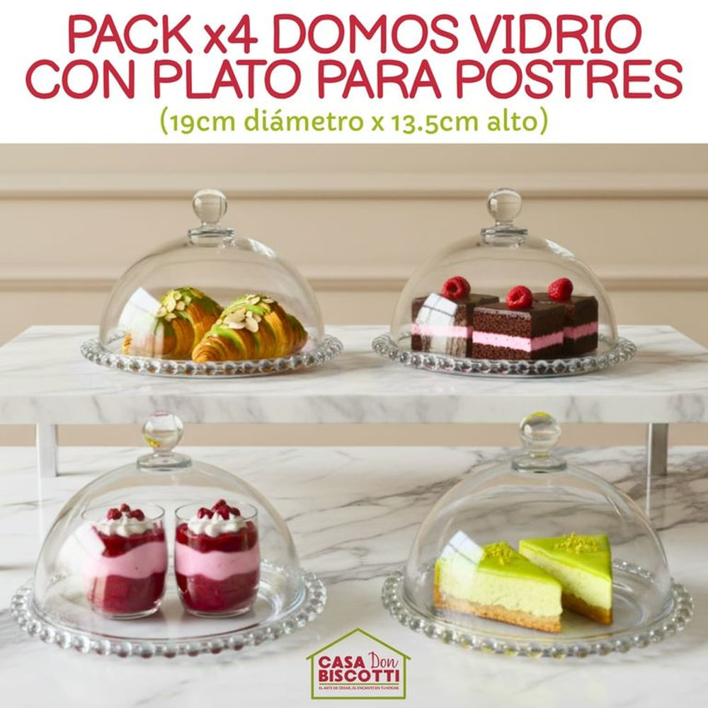 Cúpula de Vidrio Grueso y Plato con Borde Perlas 19x13cm PACK x4