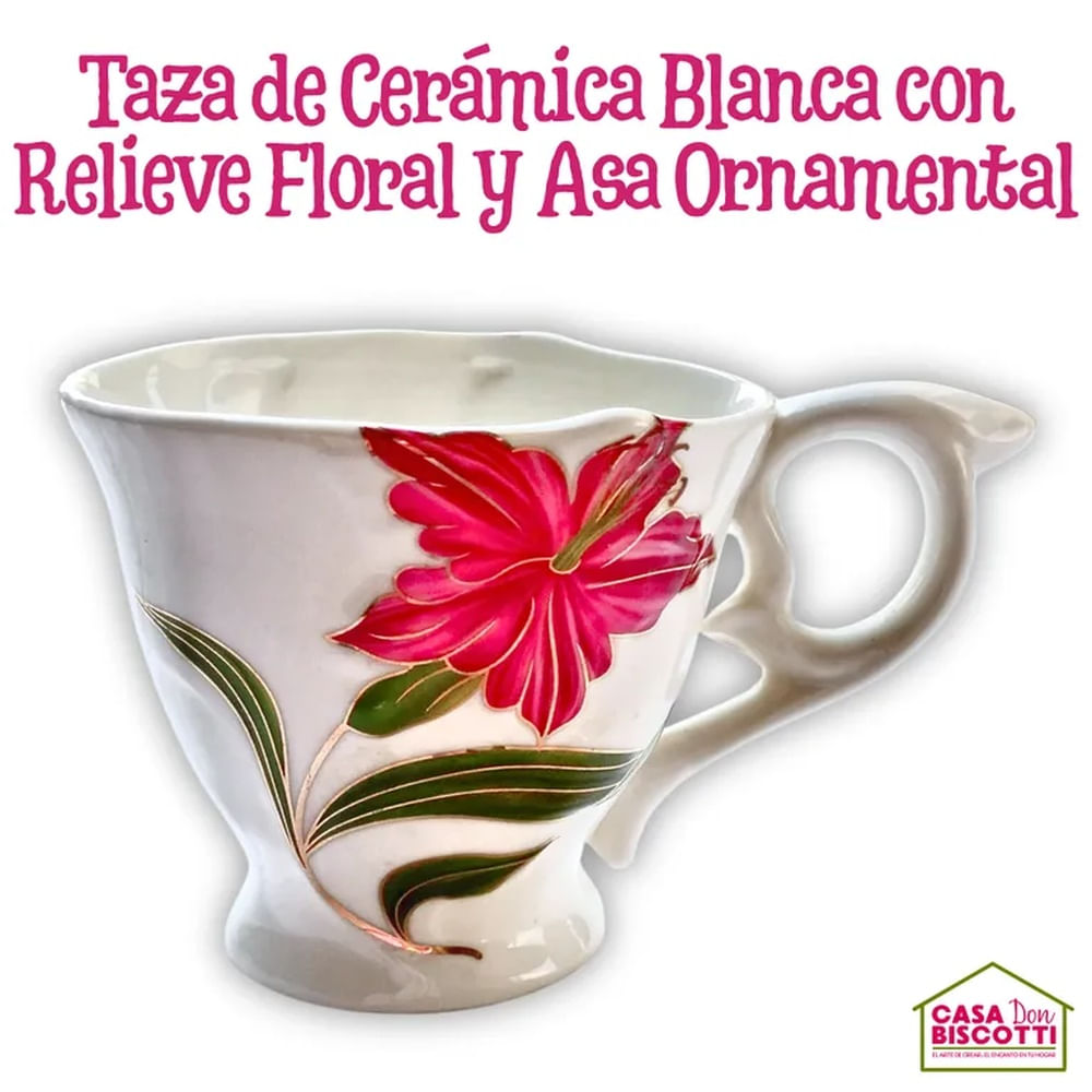 Taza Floral de Cerámica con Asa Ornamental Decorativa - Diseño Vintage