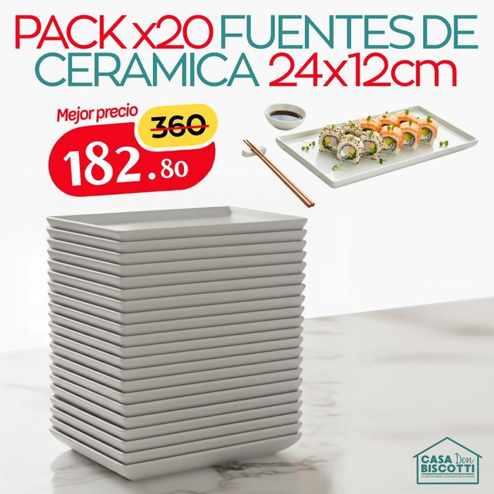Fuente de Cerámica Rectangular Blanco PACK x20 Azafates Fuentes - Bandeja Cerámica Blanca 24x12cm