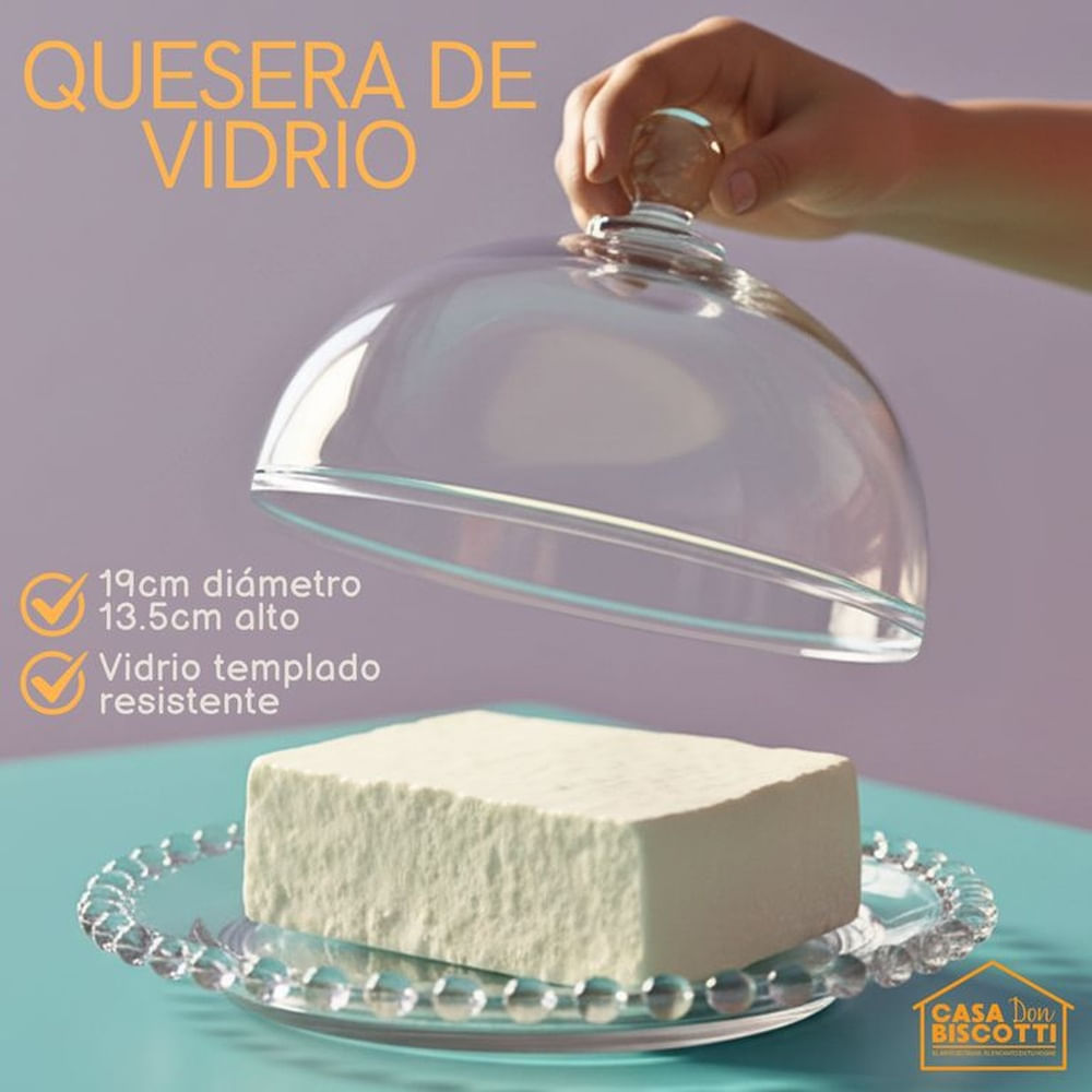 Quesera Vidrio Grueso con Tapa - Plato para Queso Porta Queso Elegante