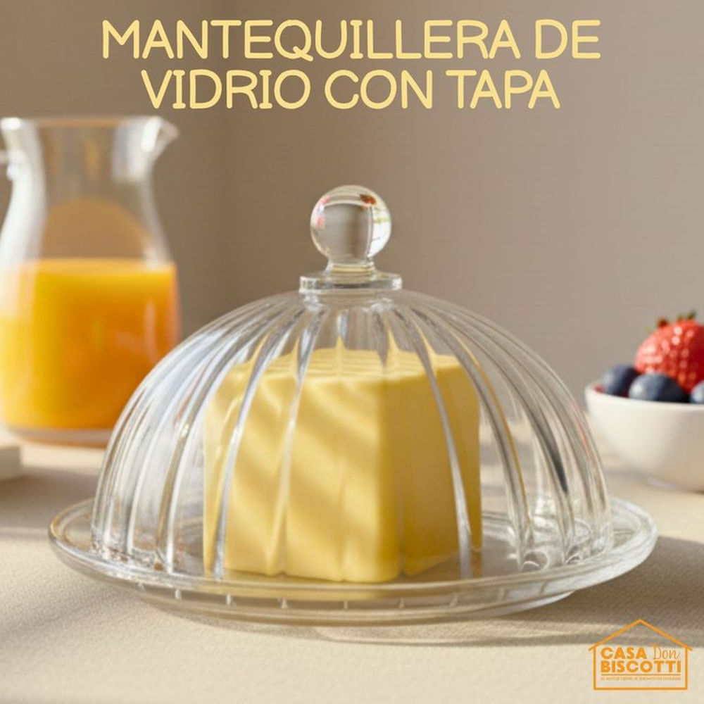 Porta Mantequilla Vidrio Grueso Labrado - Mantequillera de Vidrio con Tapa Diseño Vintage