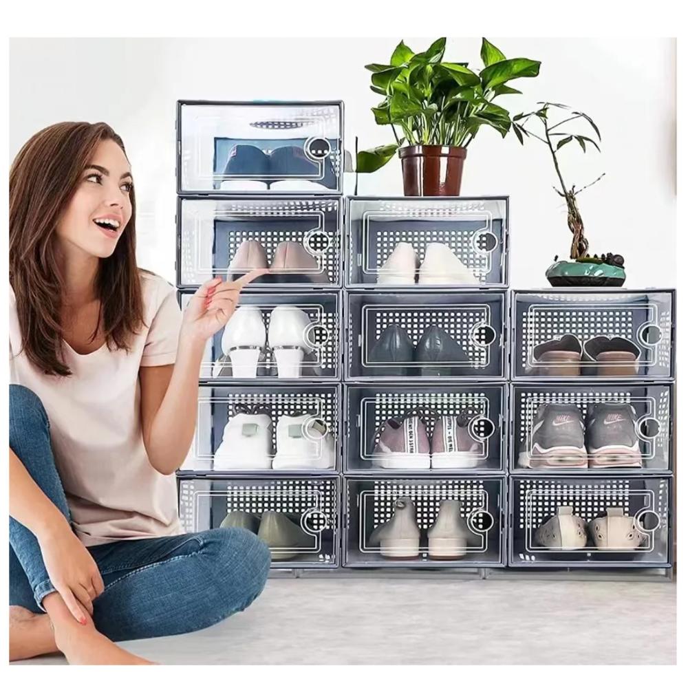 Set 20 Cajas Organizador de Zapatos Reforzado con Doble Tapa Gris