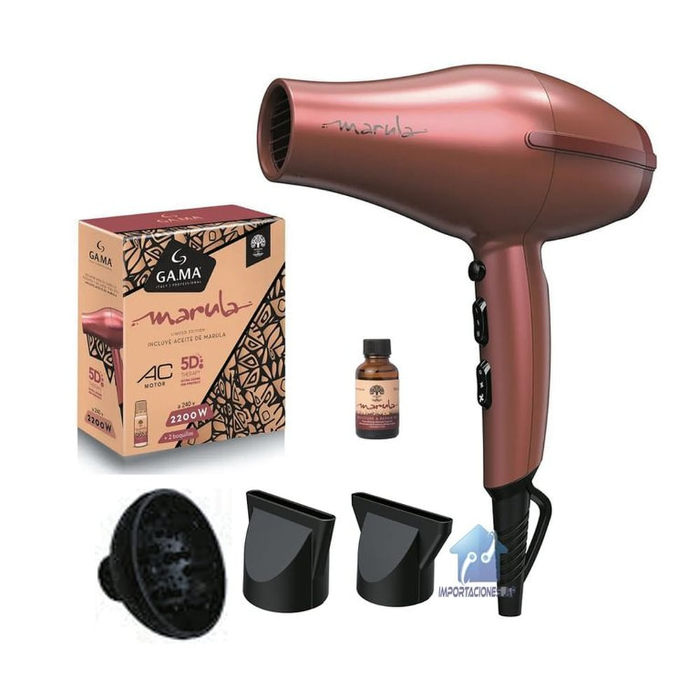 Secadora Gama Marula profesional 5D Therapy ion protect con difusor + boquillas