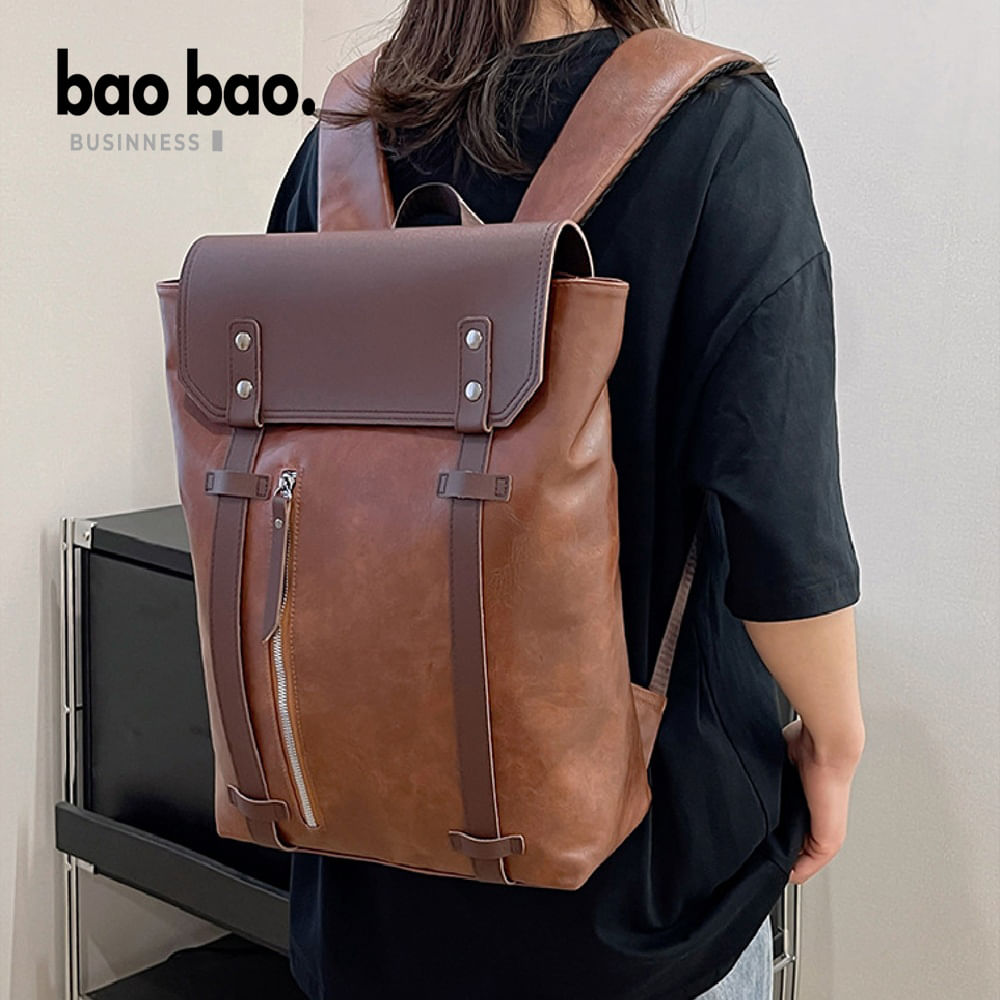 MOCHILA DE CUERO JUVENIL IMPERMEABLE MODA CASUAL MARRON