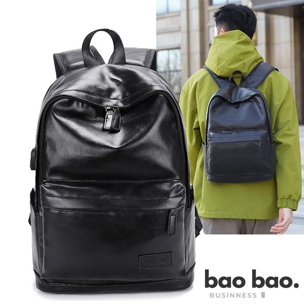 MOCHILA DE CUERO HOMBRE NEGRA PARA TRABAJO UNIVERSIDAD