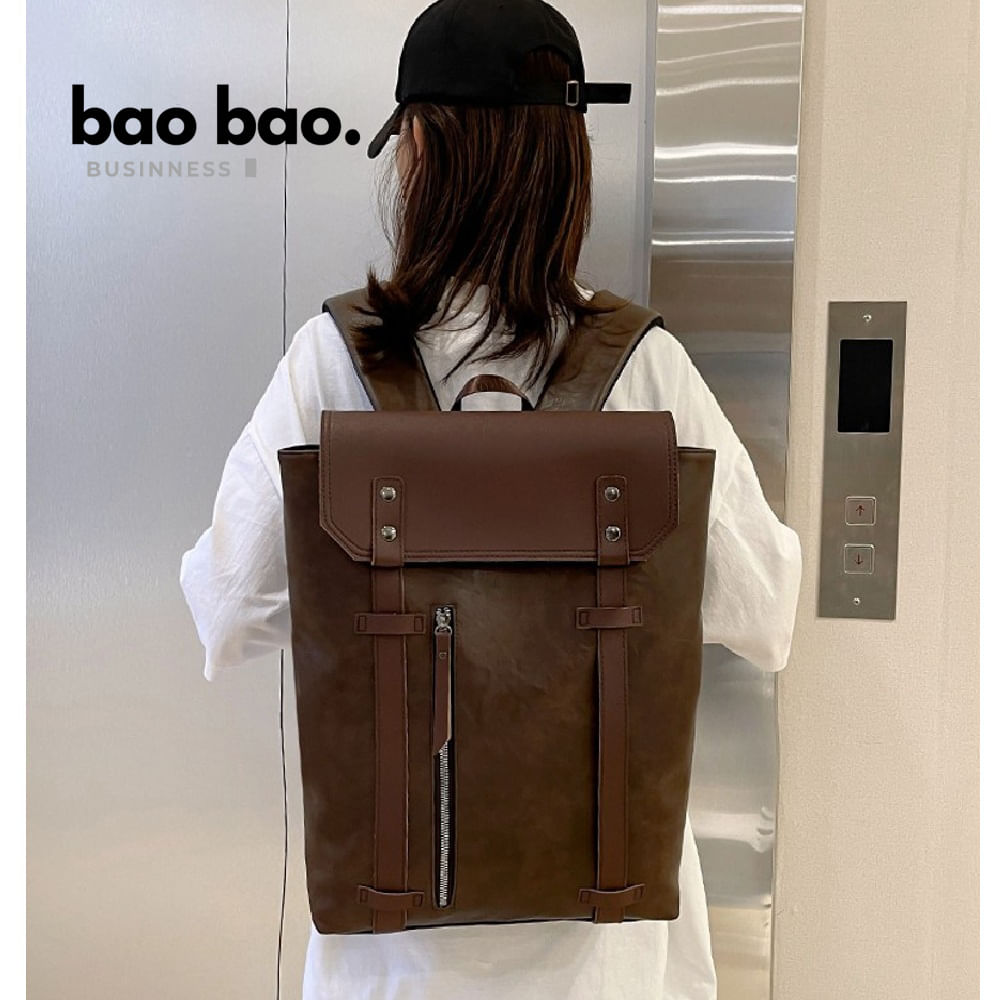 MOCHILA DE CUERO JUVENIL IMPERMEABLE MODA CASUAL CAFE