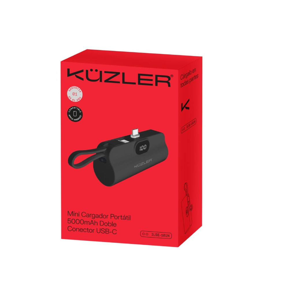 Mini Cargador portátil 5000mAh entra tipo C Negro Kuzler-ILSE-101N